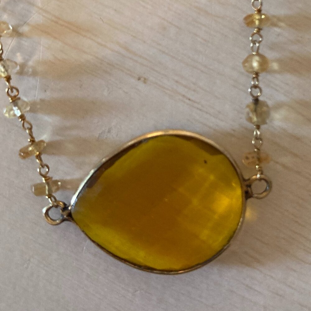 Large Citrine Stone with Small Stone Chain